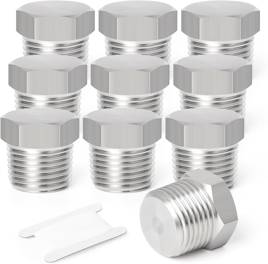 TAISHER 2PCS Stainless Steel Outer Hex Thread Socket Pipe Plug Fitting 3/8" NPT Male