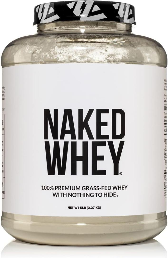NAKED Whey 5LB 100% Grass Fed Unflavored Whey Protein Powder - Only 1 Ingredient, NSF Certified, Undenatured, Gluten Free, Soy Free, Promote Muscle Growth and Recovery - 76 Servings