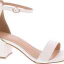 TOP Moda Darcie-1 Ankle Strap Dressy High Heel Sandal, Non-slip Sole, For Wedding, Party, Prom, Evening Wear, or Any Occasion, Sleek Style Block Heel Sandals (8 Wide, White Pu)