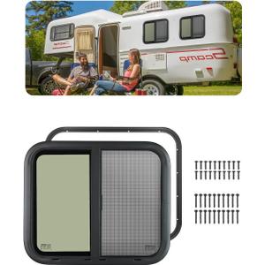 VEVOR Horizontal RV Window, 24" W x 20" H, Tinted, Tempered Glass, Fits 15/16" - 1 3/4" Thickness Walls, DOT Approved