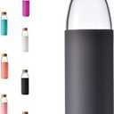 veegoal 25 Oz Borosilicate Glass Water Bottles with Bamboo Lid, BPA-FREE, Non-Slip Silicone Sleeve, and Stainless Steel Leak Proof Lid - Reusable Glass Bottle for Men and Women (Charcoal Grey)