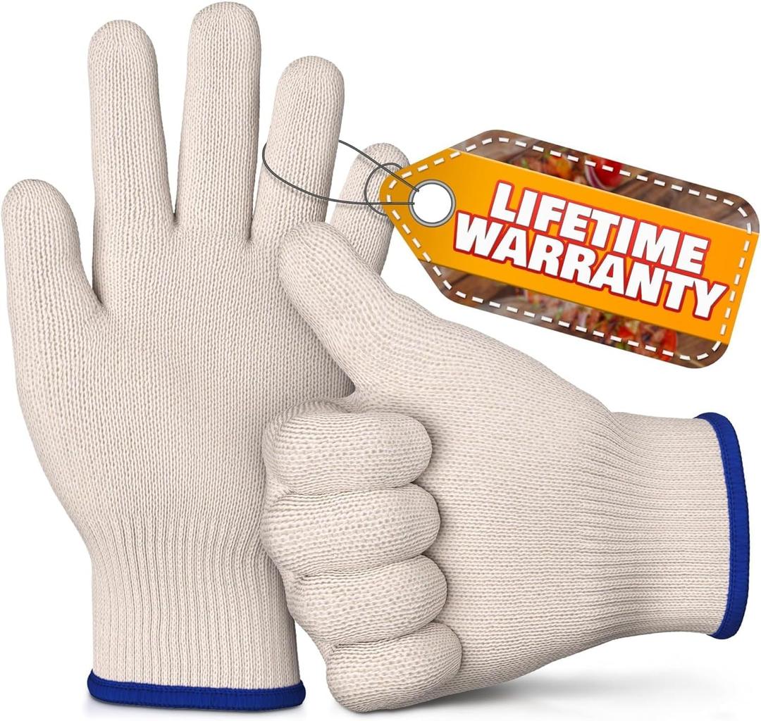 Heat Resistant Gloves for Cooking & Grilling  Aramid Oven Mitts Gloves with Fingers, Short-Term Hand Protection up to 932F and Secure Grip for Baking, Fryer, and BBQ