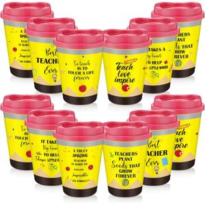 12 Pcs Teacher Appreciation Coffee Cups Gifts Bulk 12 oz Pencil Reusable Tumblers Thank You Teacher Plastic Mug Hot and Cold Drinks Gifts for Coworker Staff Team from School Students