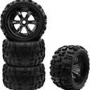 GLOBACT 1/8 1/10 17mm Hex RC Wheels and Tires RC Monster Truck Buggy PreGlued RC Tires and Rims with Foam Inserts for 1/10 TRX ERevo T-Maxx Summit Arrma KRATON Outcast RC Monster Truck (4Pcs)