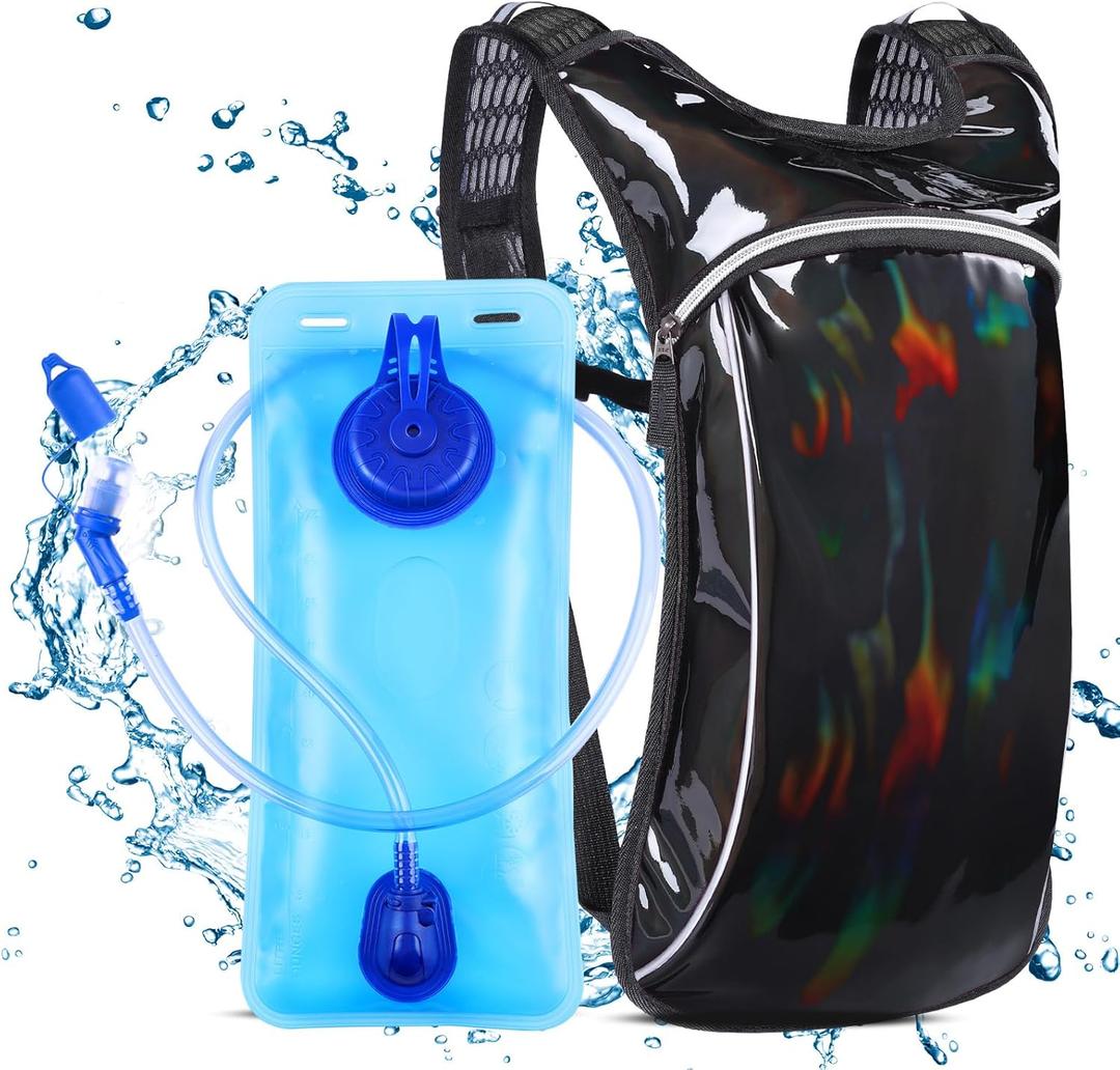 Rave Hydration Pack, Hydration Backpack with 2L Hydration Bladder, Festival Essential Water Backpack for Hiking, Running, Cycling, and Music Festivals (Black)