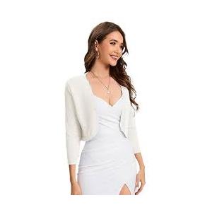 Bbonlinedress Plus Size Womens Summer Cropped Easter Cardigan Casual Bolero Short Shrugs Open Front Knit Easter Sweater Ivory XL