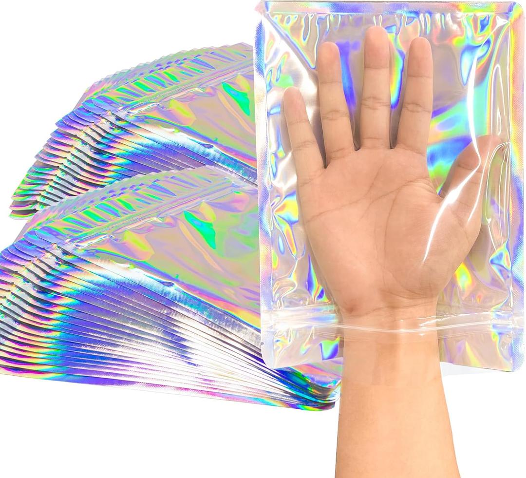Holographic Bags 100pcs Mylar Bags 5x7 inches Resealable Bag with Party Favor Bag Coffee Storage for Small Business