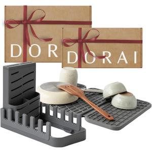 Dorai Home Collapsible Dish Drying Rack and Stone Pad  Foldable Drying Rack with Instant-Dry Stone Mat  Space-Saving Collapsible Drainer for Kitchen Counter - 19.9" x 15.2" (Slate)