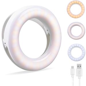 Selfie Ring Light, Oternal Ring Light Rechargeable Portable Clip-on Selfie Fill Light for iPhone Android Smart Phone Photography, Camera Video, Girl Makes up