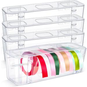 Ribbon Organizer Storage Craft Ribbon Holder Plastic Craft Room Organization for DIY Tape Sewing Spool Flower Shop Art Gift Wrapping Supplies (4 Pcs)