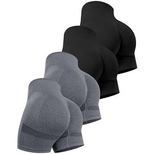 CHRLEISURE Women's 4 Packs Workout Gym Shorts, High Waisted Butt Lifting Scrunch Butt Seamless Booty Shorts S XL