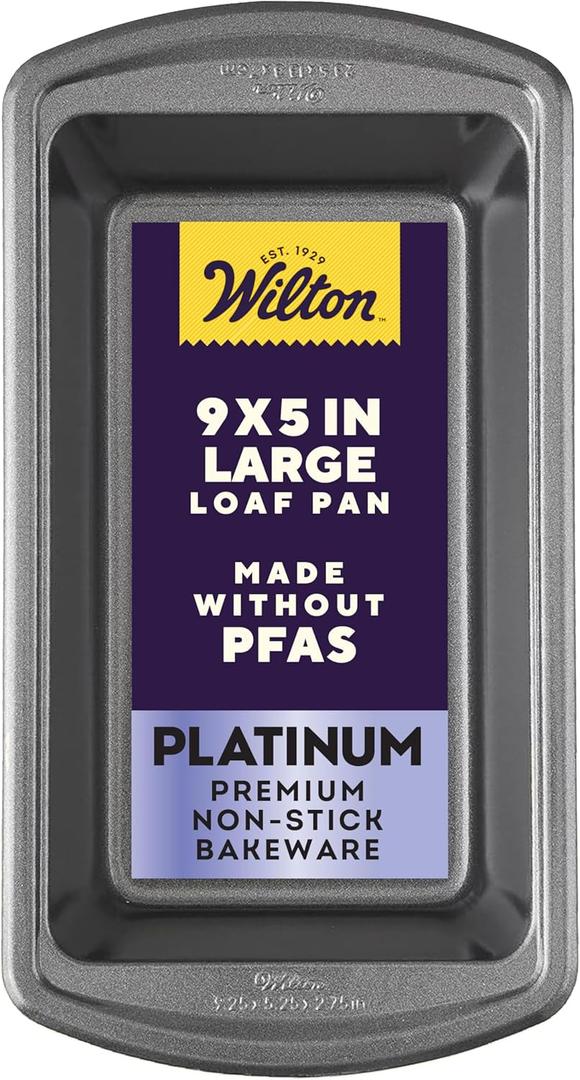 Wilton Platinum Non-Stick 9 x 5 in Loaf Pan, Cold-Rolled Steel Bakeware, Made without PFAS, Packaging May Vary