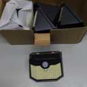 HMCITY 120 LED Outdoor Solar Lights with Motion Sensor and 3 Lighting Modes, IP65 Waterproof Wide Solar Wall Lights Ideal for Garden Patio Yard (Front Button 6Packs, Black Shell-Daylight White)