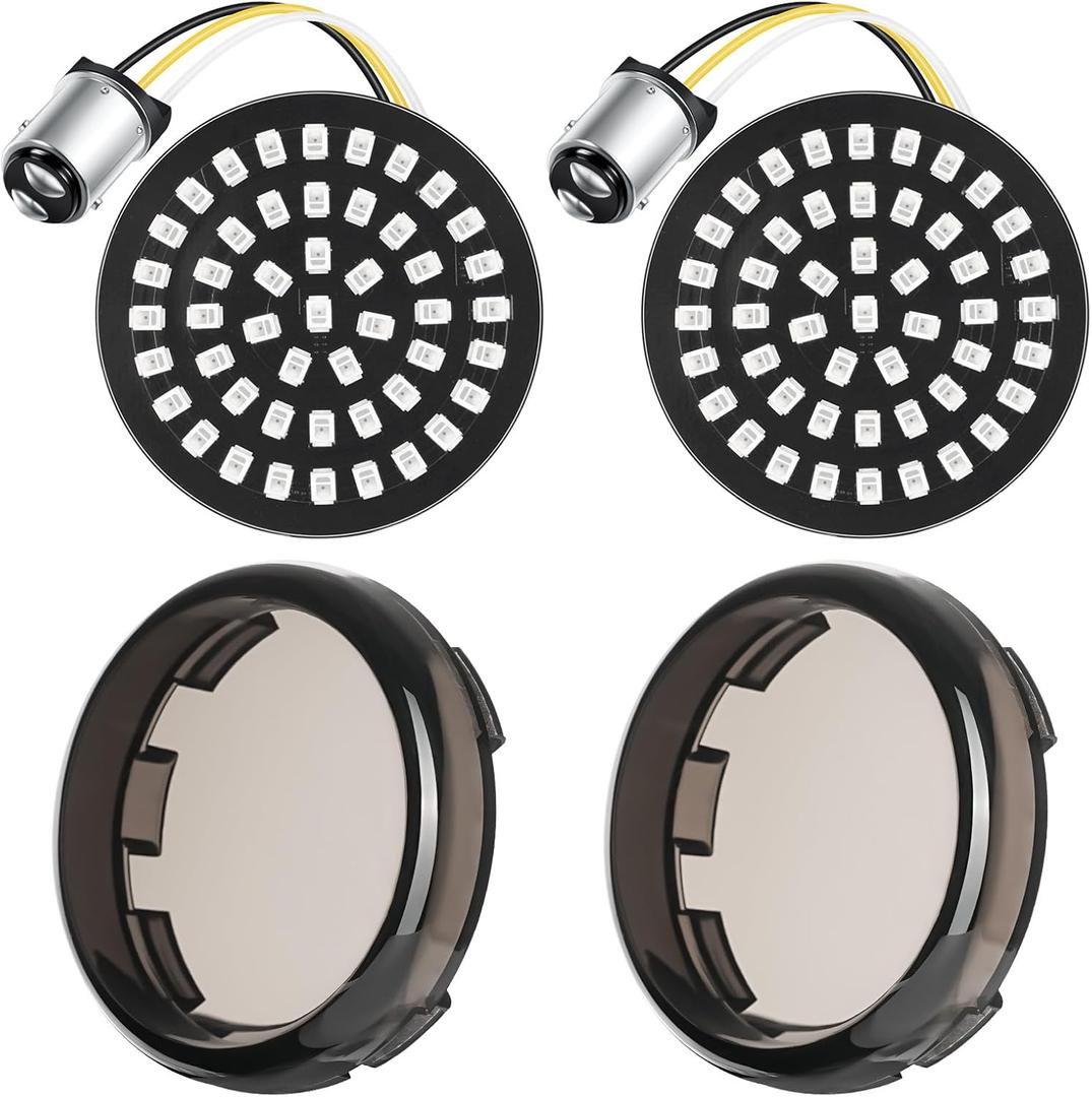 PBYMT New 1157 LED Motorcycle Rear Turn Signals Bulbs 2 Inch Bullet Lights with Smoked Lens Covers Fit for Harley Davidson Touring Dyna Softail Sportster Street Glide Road Glide Iron 883, 2PCS