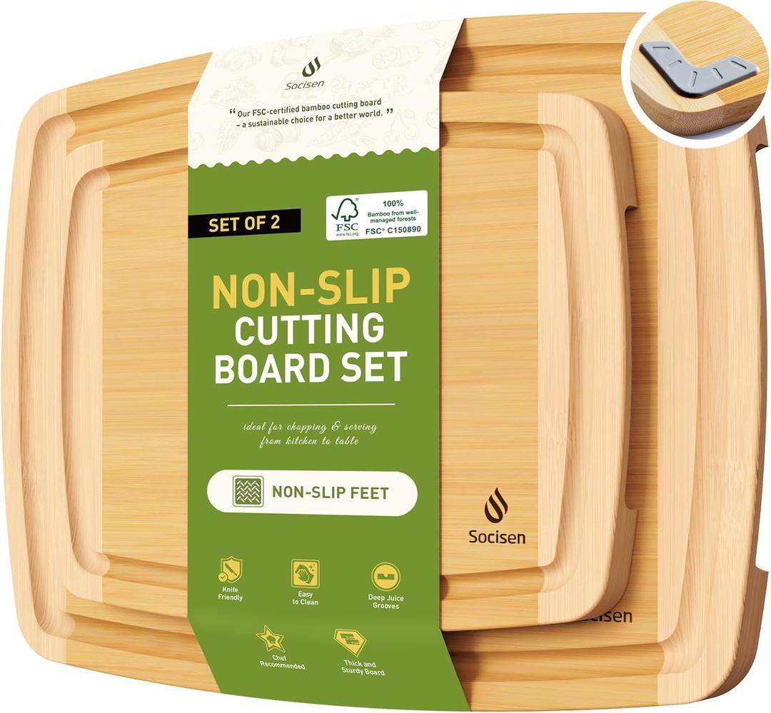 Bamboo Cutting Board Set Non Slip Feet Over Sink Brides Her Wedding Day Bridal Shower Engaged Engagement Hostess Couple Newly Wed House Christmas Married Future Mrs fiancee Unique Cool Gifts