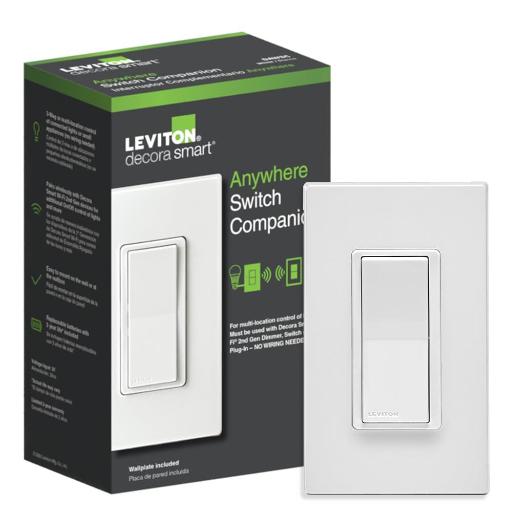 Leviton Decora Smart Switch Anywhere Companion, Add Wire-Free 3-Way/4-Way/5-Way On/Off Control to Decora Smart Wi-Fi 2nd Gen Switches, Automatic, DAWSC-1RW, White