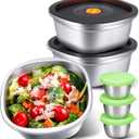 KTKUDY 3 Pack Stainless Steel Salad Bowls with Lids & Dressing Cups - 50 oz Leakproof Salad Containers for Meal Prep & Lunch To Go, Dishwasher Safe
