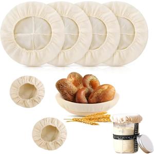 Bread Proofing Cover - 4 Pack Basket Linen Cloths & 2 Jar Covers, Reusable Cotton Bread Proofing Liners for Sourdough Baking, 10" Compatible with Round/Oval Banneton Baskets