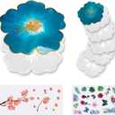Large Flower Resin Molds for Tray and Coaster Casting, 1pc Plate Silicone Mold, 5pcs Floral Coaster Epoxy Moulds, Realistic Papers for DIY