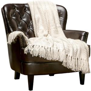 Chanasya Premium Textured Knit Throw Blanket with Tassels - Soft, Cozy Blanket for Couch, Bed, Living Room - 50" x 65 - Cream