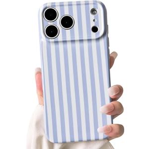 Lovmooful Compatible for iPhone 17 Pro Max Case Cute Aesthetics Color Silm Striped with Glossy Film Design for Girls Women Soft TPU Shockproof More Protective Girly for iPhone 17 Pro Max Case, Blue