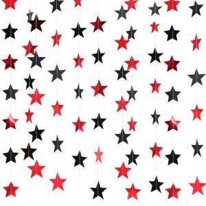 Patelai Glitter Star Garland Banner 2026 Graduation Decor 130 Feet Star Hanging Banner Twinkle Backdrop for Party Birthday Classroom Wedding Supplies(Red,Black)
