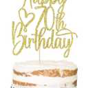 Gold Glitter Happy 70th Birthday Cake Topper - Cheers to 70 Years Cake Topper, 70 & Fabulous Cake Decoration for Hello 70th Birthday Anniversary Party Cake Decorations Supplies