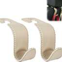 Amooca Car Seat Headrest Hook Universal Vehicle Storage Hanger Leather with Metal Car Seat Back Organizer for Handbag Purse Coat Beige 2 Pack
