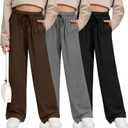 3 Pack Girls' Sweatpants Wide Leg Drawstring Casual Kids Joggers Open Bottom Loose Solid Teen Pants with Pockets (XX-Large, Dark Mixed Gray, Coffee, Black)