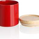 Sweejar Kitchen Canisters Ceramic Food Storage Jar, Stackable Containers with Airtight Seal Wooden Lid for Serving Ground Coffee, Tea, Sugar, Salt and More - 16 Fl Oz (Red)