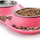 Hubulk Pet Dog Bowls 2 Stainless Steel Dog Bowl with No Spill Non-Skid Silicone Mat + Pet Food Scoop Water and Food Feeder Bowls for Feeding Small Medium Large Dogs Cats Puppies (M, Pink)