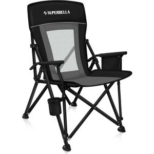 Camping Chair Portable Folding Lawn Chair Comfortable Hard Arm Sturdy for Family Camp, Outdoor, Sports, Beach, Travel, Support 400 lbs, Black&Grey
