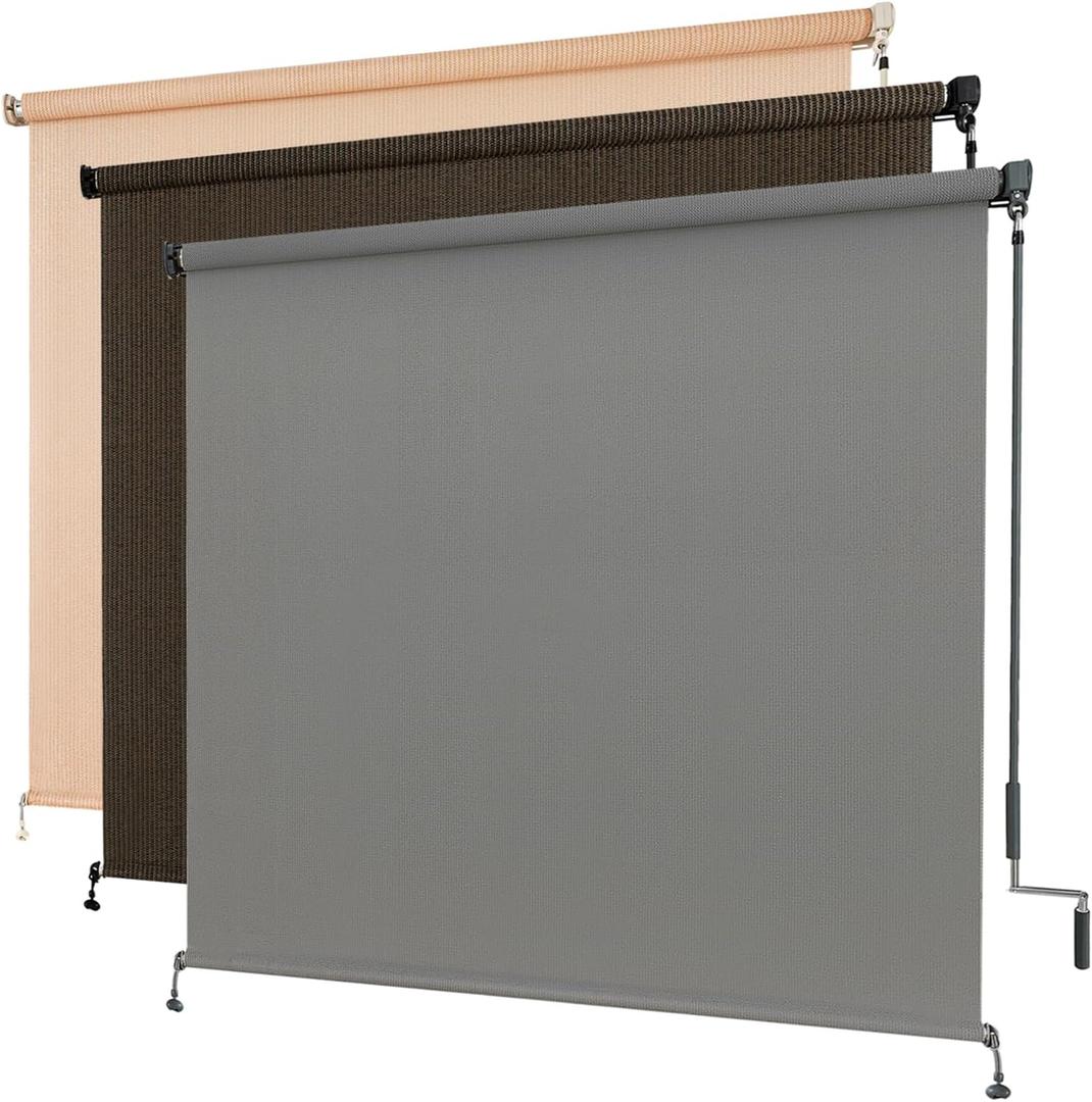 Outdoor Roller Shade, Exterior Cordless Patio Roll Up Blinds with Splicing Design, Cordless Shade Cloth Roll Blinds for Porch Gazebo Pergola Balcony Backyard (8' W x 8' H, Grey)