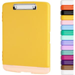 Piasoenc Clipboard with Storage, 8.5 x 11 Organization Box with Pen Holder and A4 Legal Paper Folder, Folio & Side-Opening, Low Profile Clip,for Nurses,Teachers, Size 14 x 9.6 x 1.2 in, Yellow