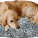 Coohom Oval Calming Donut Cuddler Dog Bed,Shag Faux Fur Cat Bed Washable Round Pillow Pet Bed(30"/36"/43") for Small Medium Dogs (XXL(43"x34"x8"), Grey)