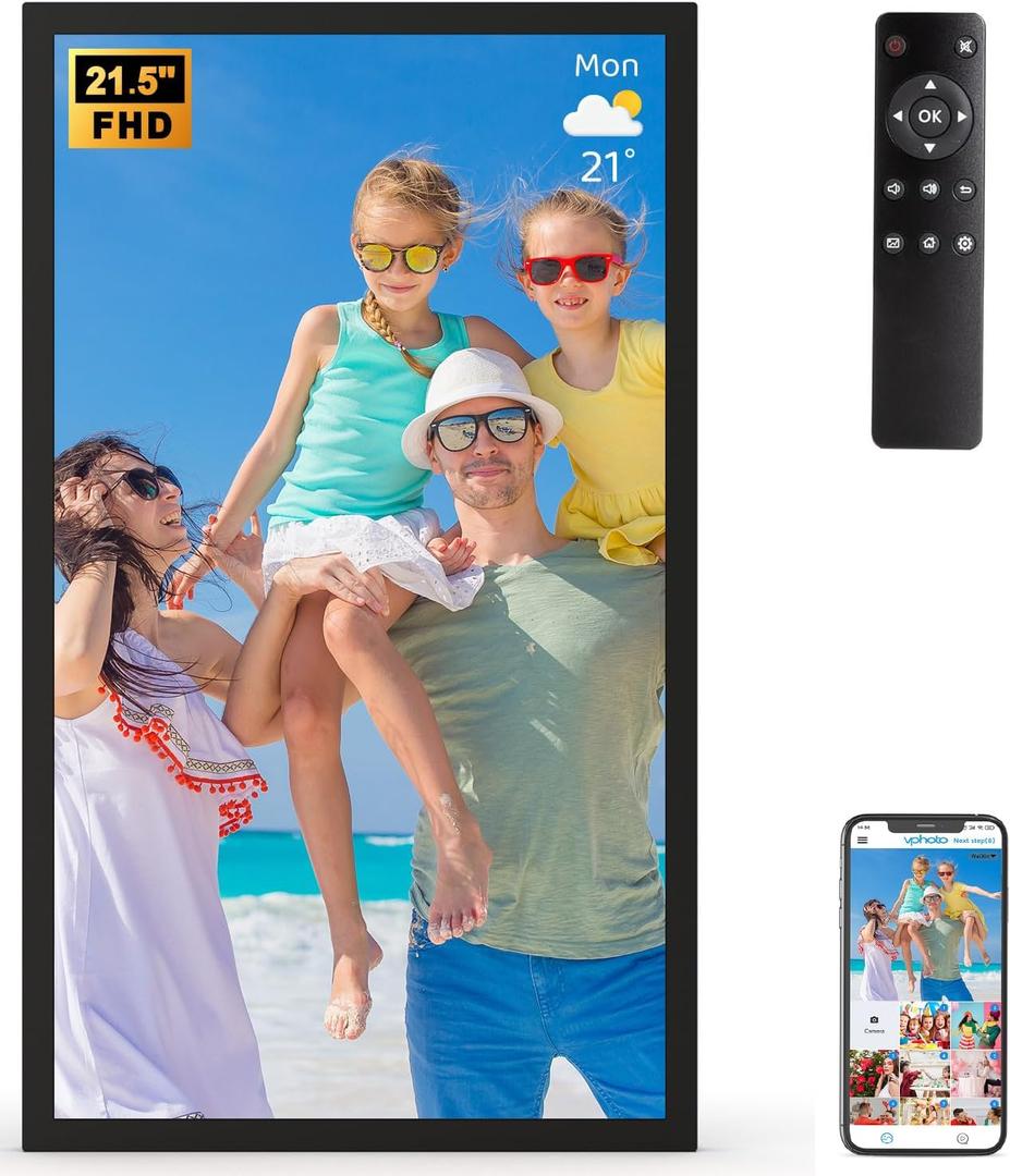 Large Digital Picture Frame 21.5" Digital Photo Frame - 1920x1080 IPS FHD WiFi Photo Frame, 32GB Storage 1080P, Sync Phone, Auto-Rotate, Wall Mounted, Share Photo/Video Via App Email, Gift for Mom Dad