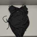 Aleumdr Women's Ribbed One Piece Swimsuit Tummy Control High Cut Bathing Suit Sexy V Neck Criss Cross Monikini (Large, Black)