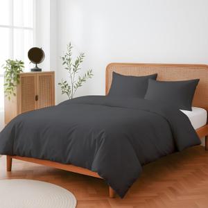 SlumberWell Queen Duvet Cover Set, 3 Piece 100% Cotton Bedding with Zipper Closure, Soft Breathable Duvet Cover 90x90 Inches with 2 Pillowcases, Dark Grey Solid
