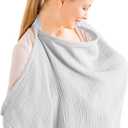 Konssy Muslin Nursing Cover for Baby Breastfeeding, Breathable 100% Cotton Breastfeeding Cover with Rigid Hoop for Mother Nursing Apron, Multi-use Carseat Canopy (Grey)