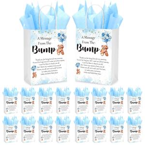 Resurhang 50 Sets Gift Bag for Baby Shower Bear Balloon Goodie Bags with Handles and Tissue Paper Baby Shower Party Favor Handbag for Guests Gender Reveal Return Gift(Blue)