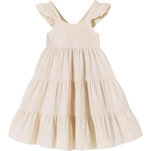 Kids Toddler Baby Girls Rainbow Dress Princess Sleeveless Beach Butterfly Sundress 
(5-6T, Khaki Stripe)