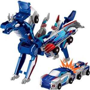 Intoypad Collision Transforming Dinosaur Car Toy, 2 Magnetic Cars Transform into Dinosaur Toys for Kids Toddler Fun Deformation Robot Dino Car Christmas Birthday Gift Toys for Boys Girls(Blue Dragon)
