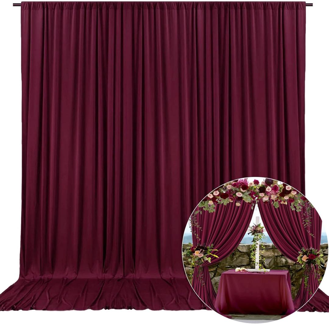 10 x 10 Feet Burgundy Backdrop Curtain for Partie, Background Curtains for Photoshoot, Birthday, Wedding, Halloween, Thanksgiving, Christmas Day, New Year Party Decorations 5Ft x 10Ft, 2 Panels