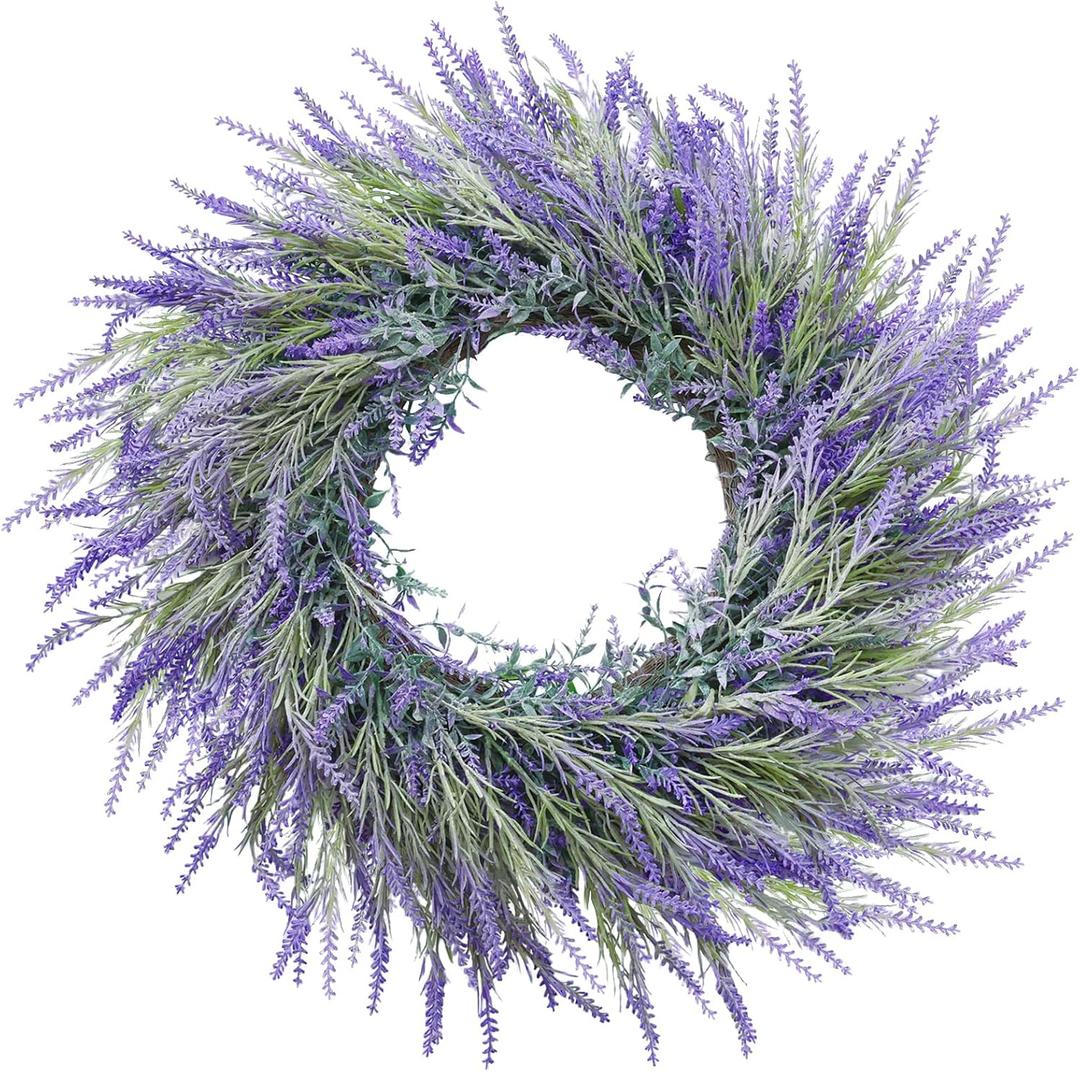 26 Inch Large Summer Spring Wreaths for Front Door Outside Lavender Wreath Spring Summer Easter Wreaths for Front Door Floral Wreath All Season for Wedding Farmhouse Porch Wall Room Home Decor