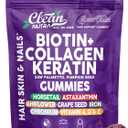Biotin Gummies for Hair Growth, Hair Vitamins for Women with Collagen Keratin Zinc Saw Palmetto Horsetail Astaxanthin Pumpkin Seed MSM Grape Seed Iron Vitamins A D E, GrowVana by Clean Nutra 90 Count
