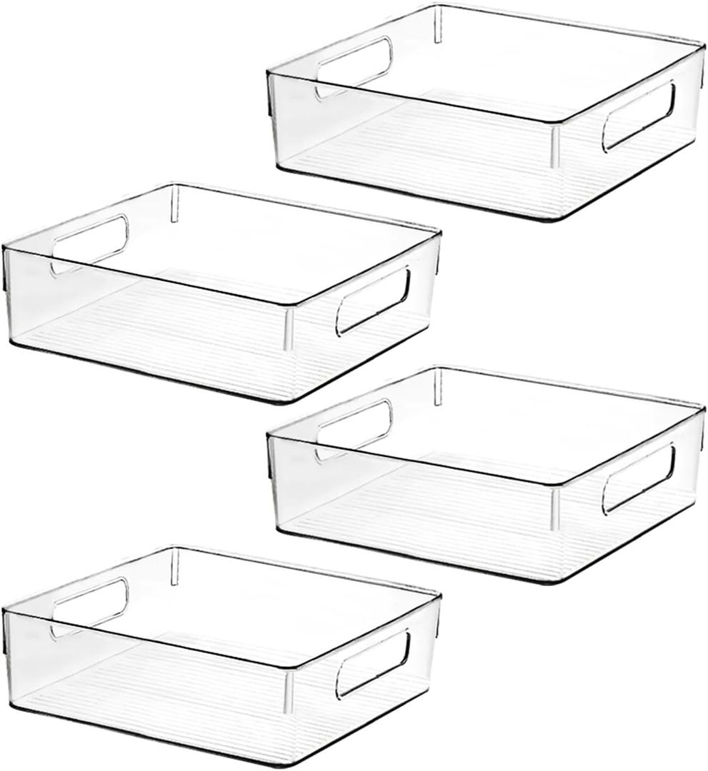 Clear Plastic Storage Bins, Pantry Organizers and Storage, Kitchen Organization and Storage Containers Bins for Organizing, Fridge, Freezer, Bathroom, Pantries, Medicine Cabinet Organizer Bin