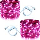 RUICHEN 20 Ft 120 LED USB Fairy String Lights with On/Off Switch, Waterproof Copper Wire Lights for Bedroom Wall Ceiling Wreath Christmas Easter Valentines Day Wedding Party, Pink, 2 Pack