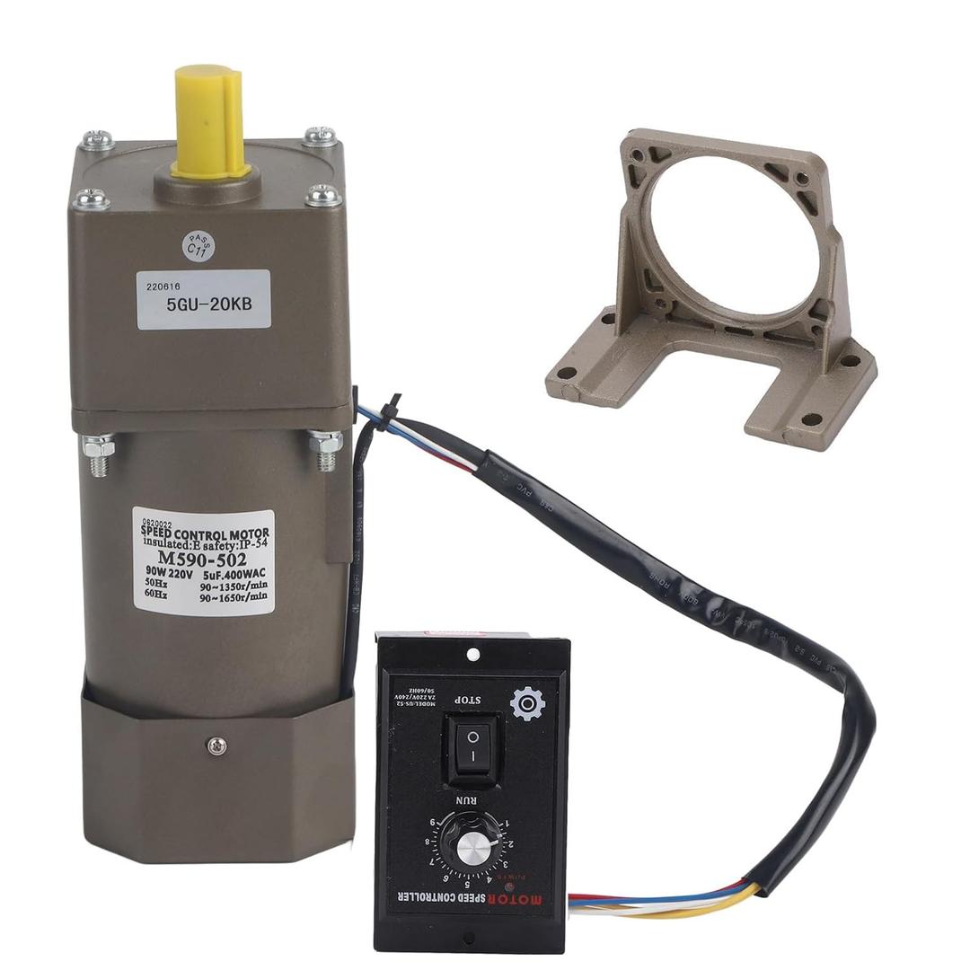 Electric Gear Motor Walfront AC 220V 90W Single Phase Asynchronous Gear Motor High Torque Deceleration Adjustable Speed 5K/10K/20K/50K/100K RPM Optional(20k)