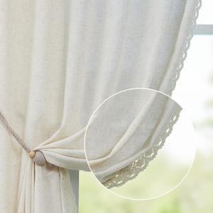 jinchan Linen Curtains for Living Room Bedroom Light Filtering Semi Sheer Curtains Boho Farmhouse French Country Cottage Core Decor Window Drapes Back Tab 96 Inch Length Laced Beige