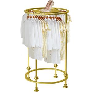 Freestanding Round Garment Display Retail Rack, Floor-Standing Double Space Multi-Purpose Metal Shelf for Clothes Storage, Commercial Clothing Organizer in Retail Boutiques and Bedroom (27.6"x 51.2", Gold)
